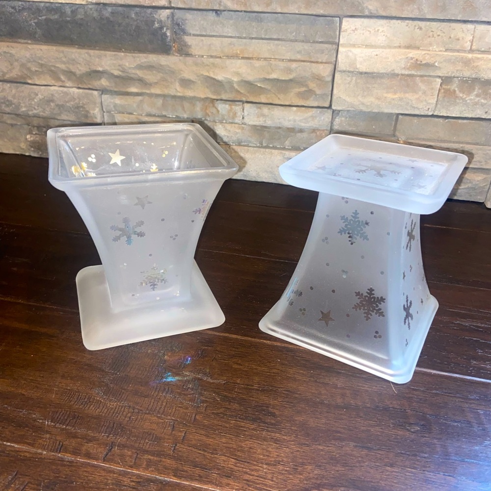 PartyLite Retired Snowy Nights Candle Holder (2)